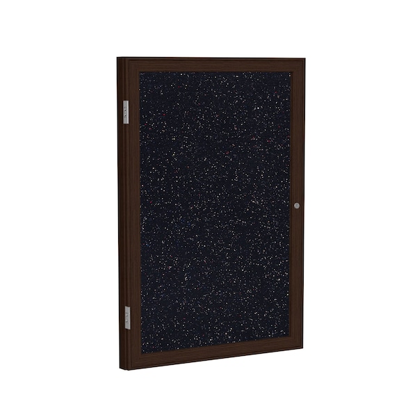 Enclosed Bulletin Board, 1 Door, Rcycl, Walnut Frm, 2 ft H x 18 in H, Confetti